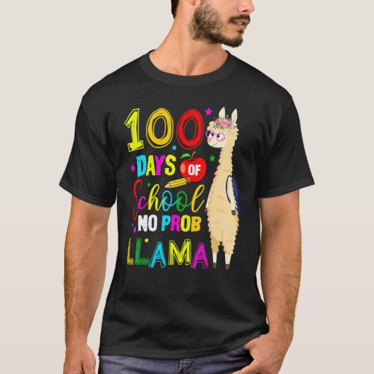 Happy 100 Days Of School No Probllama Llama 100th Tシャツ (正面)