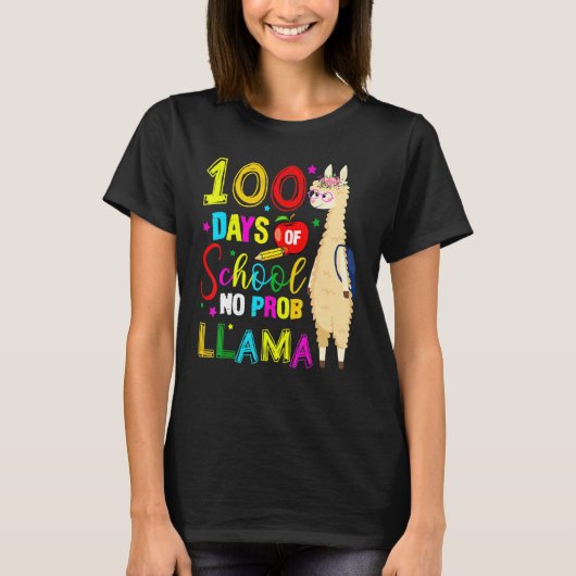 Happy 100 Days Of School No Probllama Llama 100th  Tシャツ (正面)