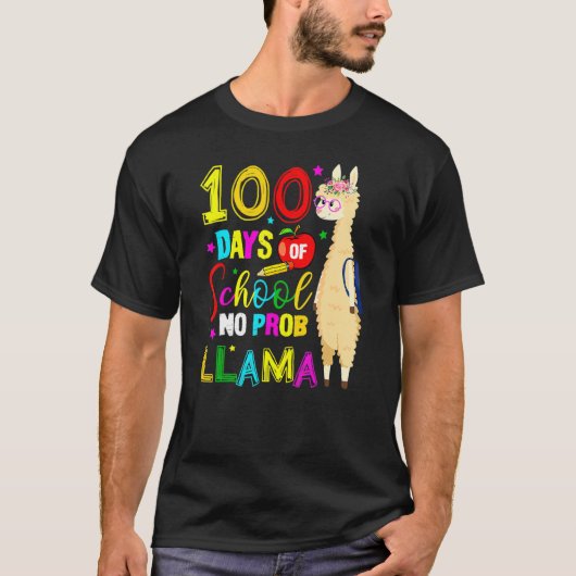 Happy 100 Days Of School No Probllama Llama 100th Tシャツ (正面)