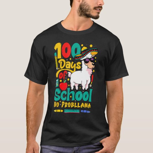Happy 100 Days Of School No Probllama Llama 100th  Tシャツ (正面)