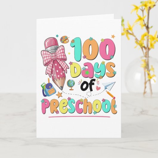 Happy 100 Days of School Pink Bow カード (黄色い花)