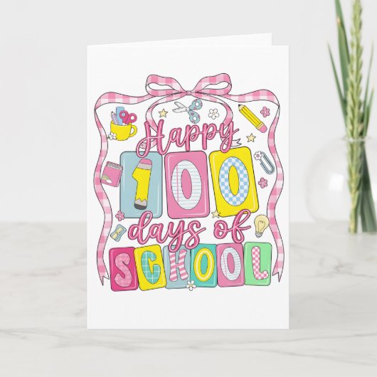 Happy 100 Days of School Pink Bow カード (正面)