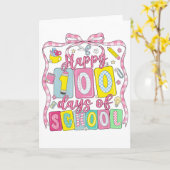 Happy 100 Days of School Pink Bow カード (黄色い花)
