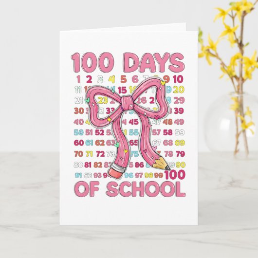 Happy 100 Days of School Pink Bow カード (黄色い花)