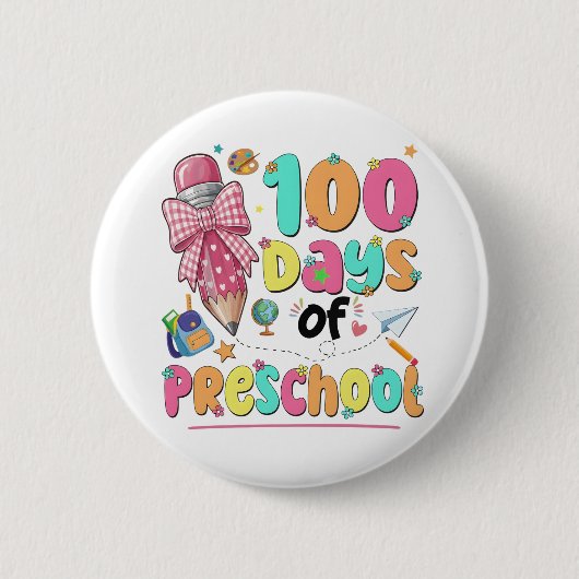 Happy 100 Days of School Pink Bow 缶バッジ (正面)