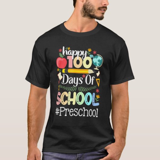Happy 100 Days Of School PRESCHOOL 100th Day Pop i Tシャツ (正面)