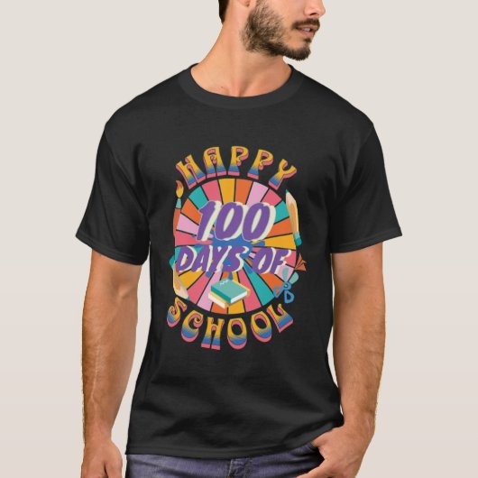 Happy 100 Days Of School Retro Groovy 100 Days Tシャツ (正面)