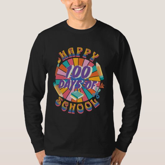 Happy 100 Days Of School Retro Groovy 100 Days Tシャツ (正面)