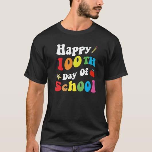 Happy 100 Days Of School Retro Groovy Funny Presen Tシャツ (正面)