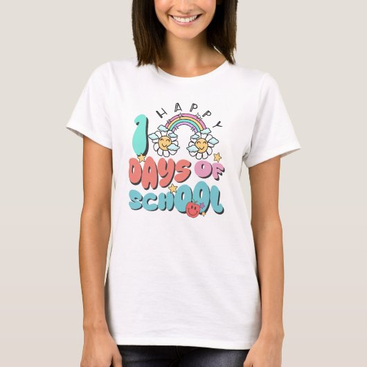 Happy 100 Days of School Retro Rainbow Teacher Tシャツ (正面)