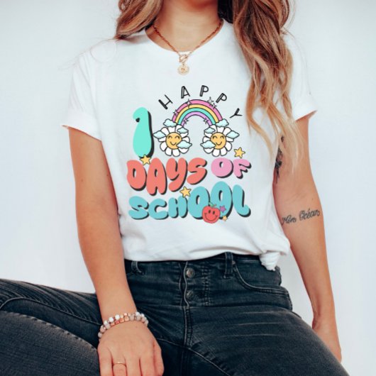 Happy 100 Days of School Retro Rainbow Teacher Tシャツ
