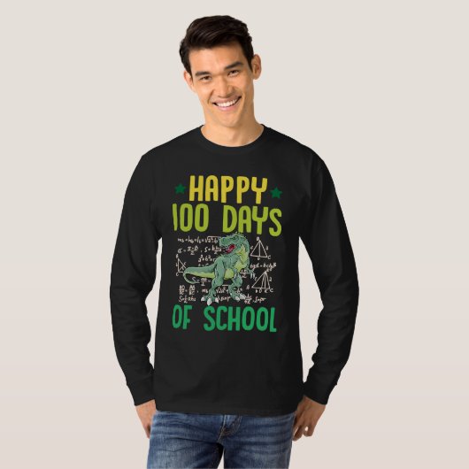 Happy 100 Days Of School Rex Dinosaur Math Teacher Tシャツ (正面フル)