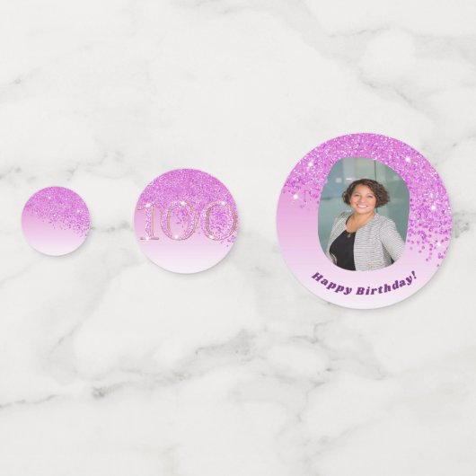 Happy 100th Birthday Chic Falling Pink Glitter コンフェッティ (正面)