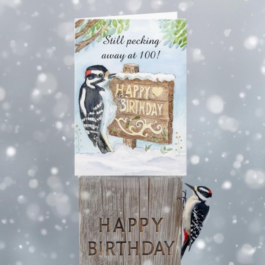 Happy 100th Birthday Downy Woodpecker カード