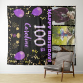 Happy 100th Birthday Purple Glitter & 3 photos タペストリー (インサイチュ(横))