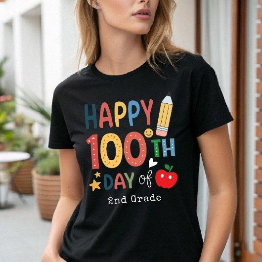 Happy 100th Day of 2nd grade Teacher black Tシャツ