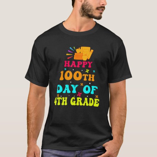 Happy 100th Day of 4th Grade Teacher Student Retro Tシャツ (正面)