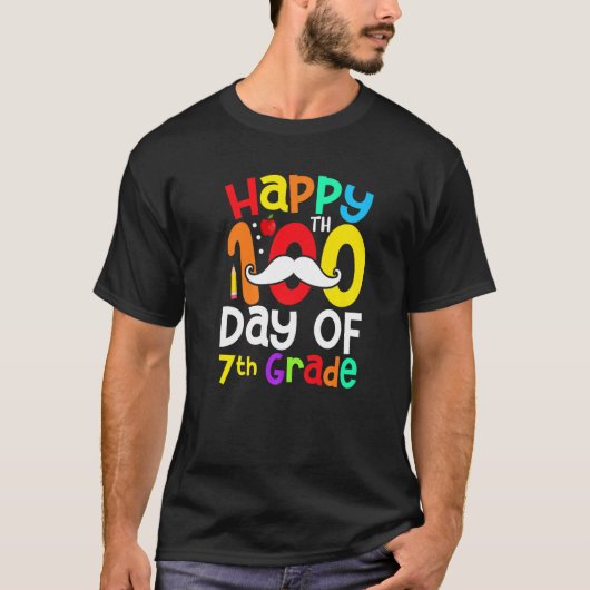 Happy 100th Day Of 7th Grade Mustache Teacher Stud Tシャツ (正面)
