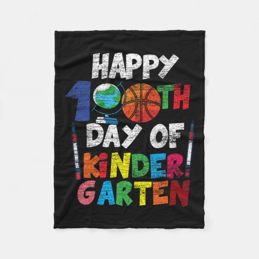 Happy 100th Day Of Kinder Gartenかわいい100日 フリースブランケット (正面)