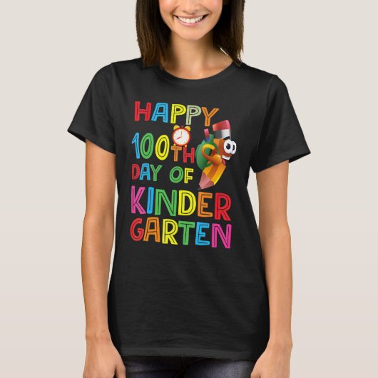 Happy 100th Day of Kindergarten Teachers or Studen Tシャツ (正面)