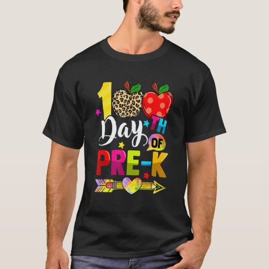 Happy 100th Day Of Pre K Leopard Teacher 100th Day Tシャツ (正面)