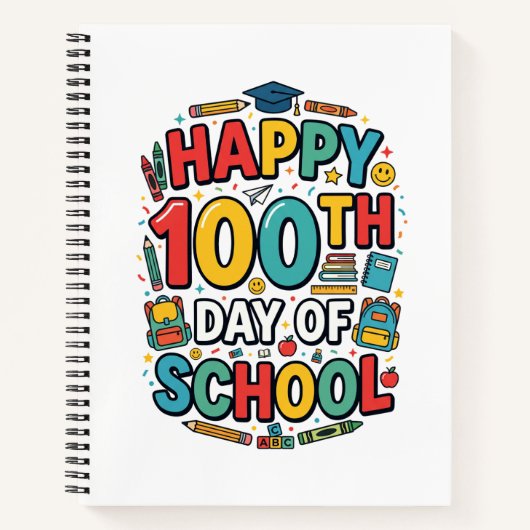 Happy 100th Day of School | 学校の祝い事 ノートブック (正面)