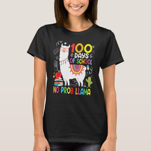 Happy 100th Day Of School 100 Days No Probllama Ll Tシャツ (正面)