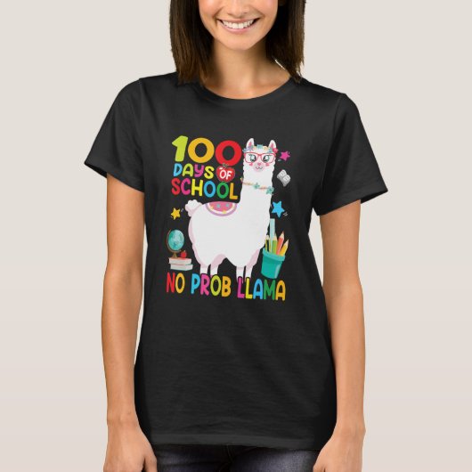 Happy 100th Day Of School 100 Days No Probllama Ll Tシャツ (正面)
