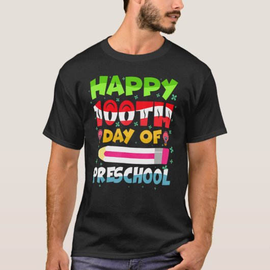 Happy 100th day of School  100 days of Preschool T Tシャツ (正面)