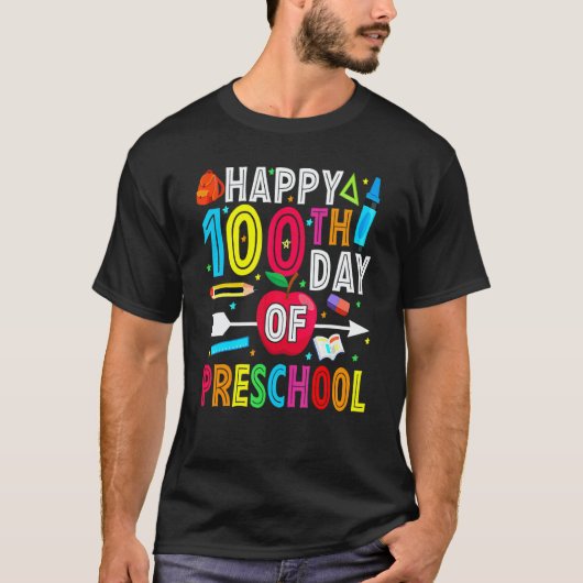 Happy 100th Day Of School 100 Days Of Preschool Te Tシャツ (正面)