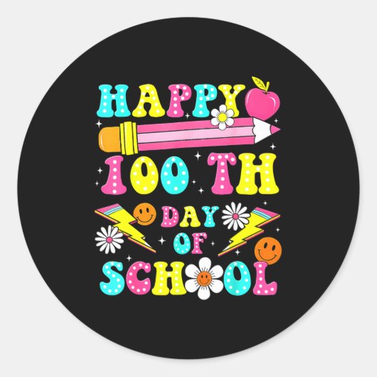 Happy 100th Day Of School 100 Days Of School Teach ラウンドシール (正面)