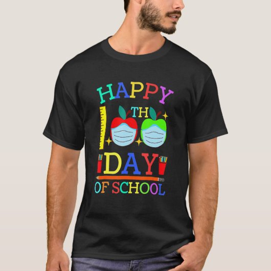 Happy 100th Day Of School Apple Face Mask Teacher Tシャツ (正面)