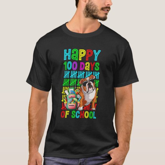 Happy 100th Day Of School Boys English Bulldog Dog Tシャツ (正面)