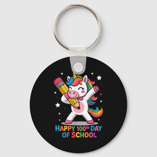 Happy 100th Day Of School Cute Rainbow Unicorn Wom キーホルダー (正面)