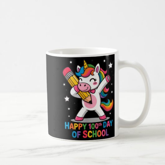 Happy 100th Day Of School Cute Rainbow Unicorn Wom コーヒーマグカップ (右)