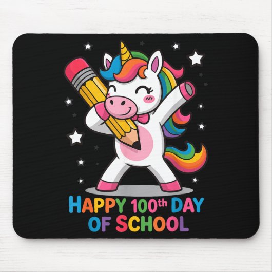 Happy 100th Day Of School Cute Rainbow Unicorn Wom マウスパッド (正面)