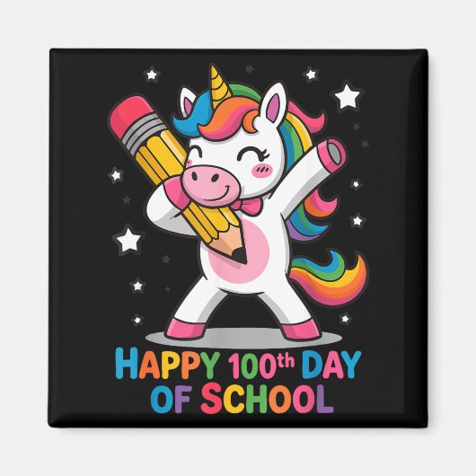 Happy 100th Day Of School Cute Rainbow Unicorn Wom マグネット (正面)