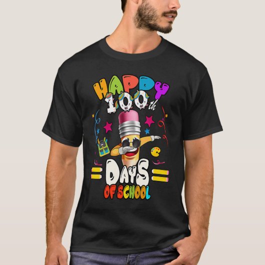 Happy 100th Day of School dabbing Pencil Tシャツ (正面)