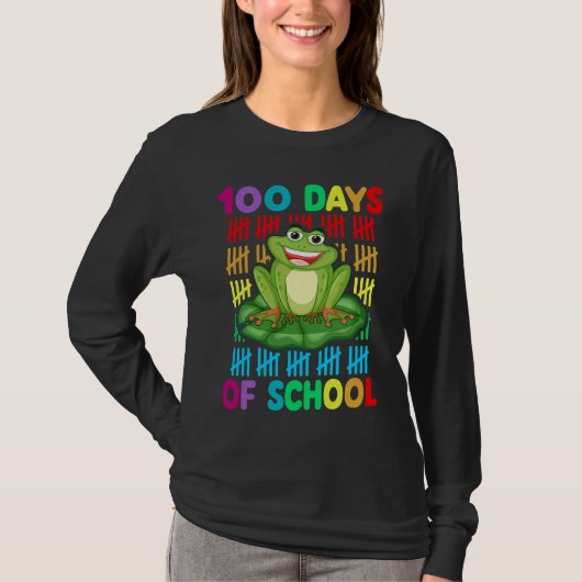 Happy 100th Day Of School Frog Teacher Student Ki Tシャツ (正面)