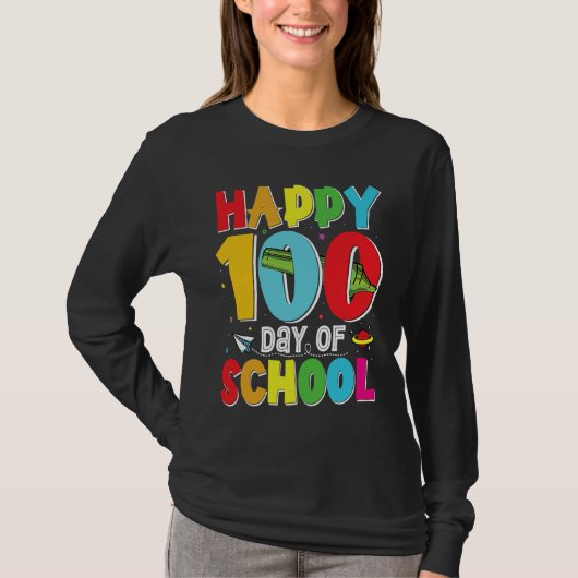 Happy 100th Day Of School Girls Funny 100 Days Of  Tシャツ (正面)