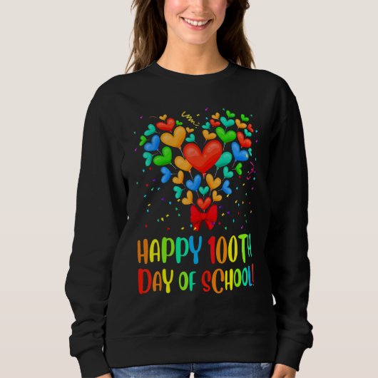 Happy 100th Day of School Heart Teacher Kids Gift スウェットシャツ (正面)