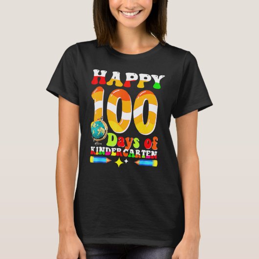 Happy 100th Day Of School Kindergarten Funny Teach Tシャツ (正面)