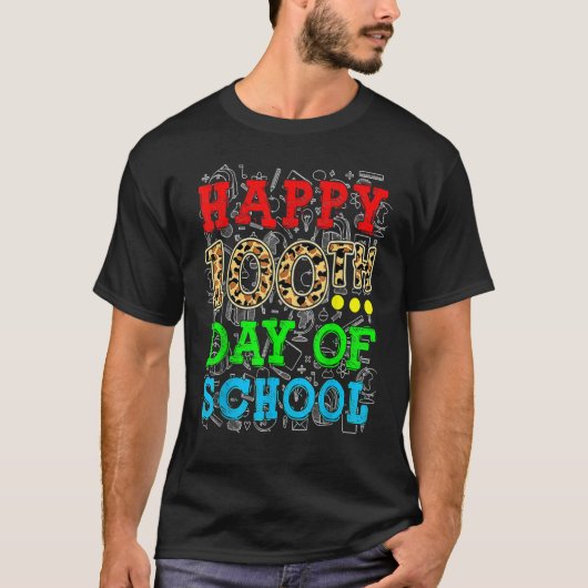 Happy 100th Day Of School Leopard Print Teacher St Tシャツ (正面)