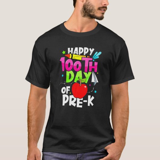 Happy 100th Day Of School Pre K  Teacher Student Tシャツ (正面)