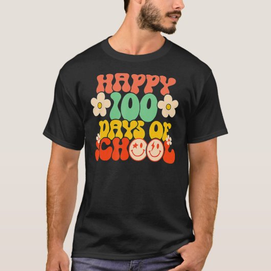 Happy 100th Day Of School Teacher Kids Retro Groov Tシャツ (正面)