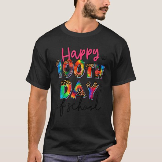 Happy 100th Day of School Tie Dye Leopard Teachers Tシャツ (正面)