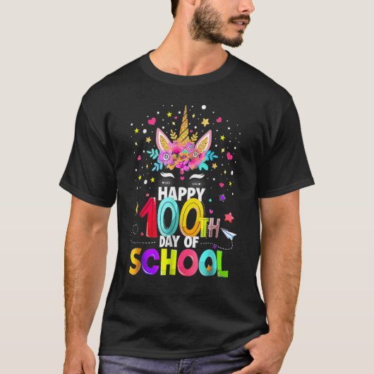 Happy 100th Day Of School Unicorn Face Mask Virtua Tシャツ (正面)