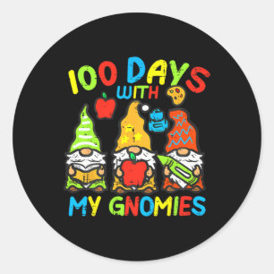 Happy 100th Day Schoolレトロ私のGnomと100日 ラウンドシール