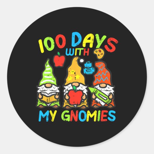 Happy 100th Day Schoolレトロ私のGnomと100日 ラウンドシール (正面)