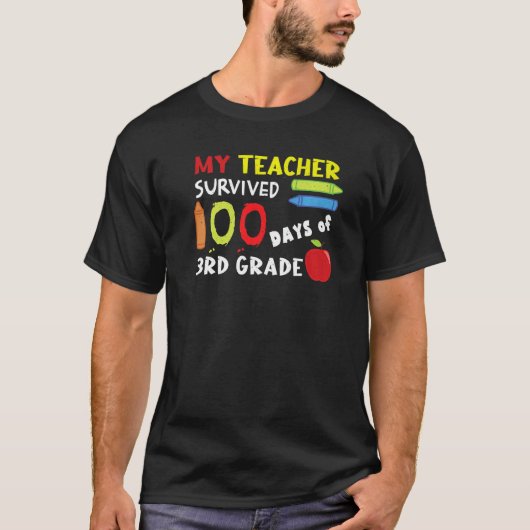 Happy 100th Day Teacher Survived 3rd Grade 100 Day Tシャツ (正面)